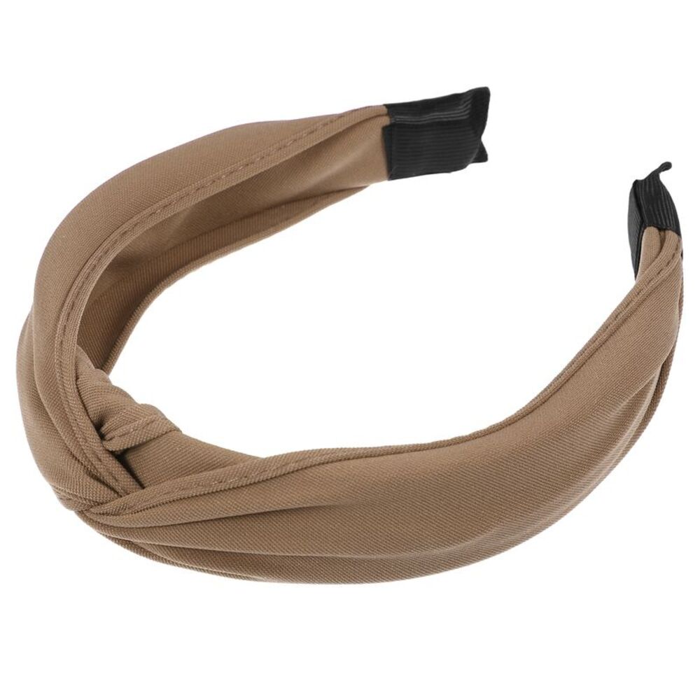 Solid Color Knotted Top Knot Cloth Cross Knot Wide Turban Headband Light Brown
